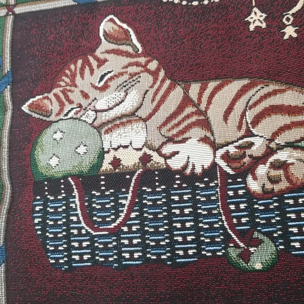 Vintage Christmas Kitten in a Basket Accent Pillow
